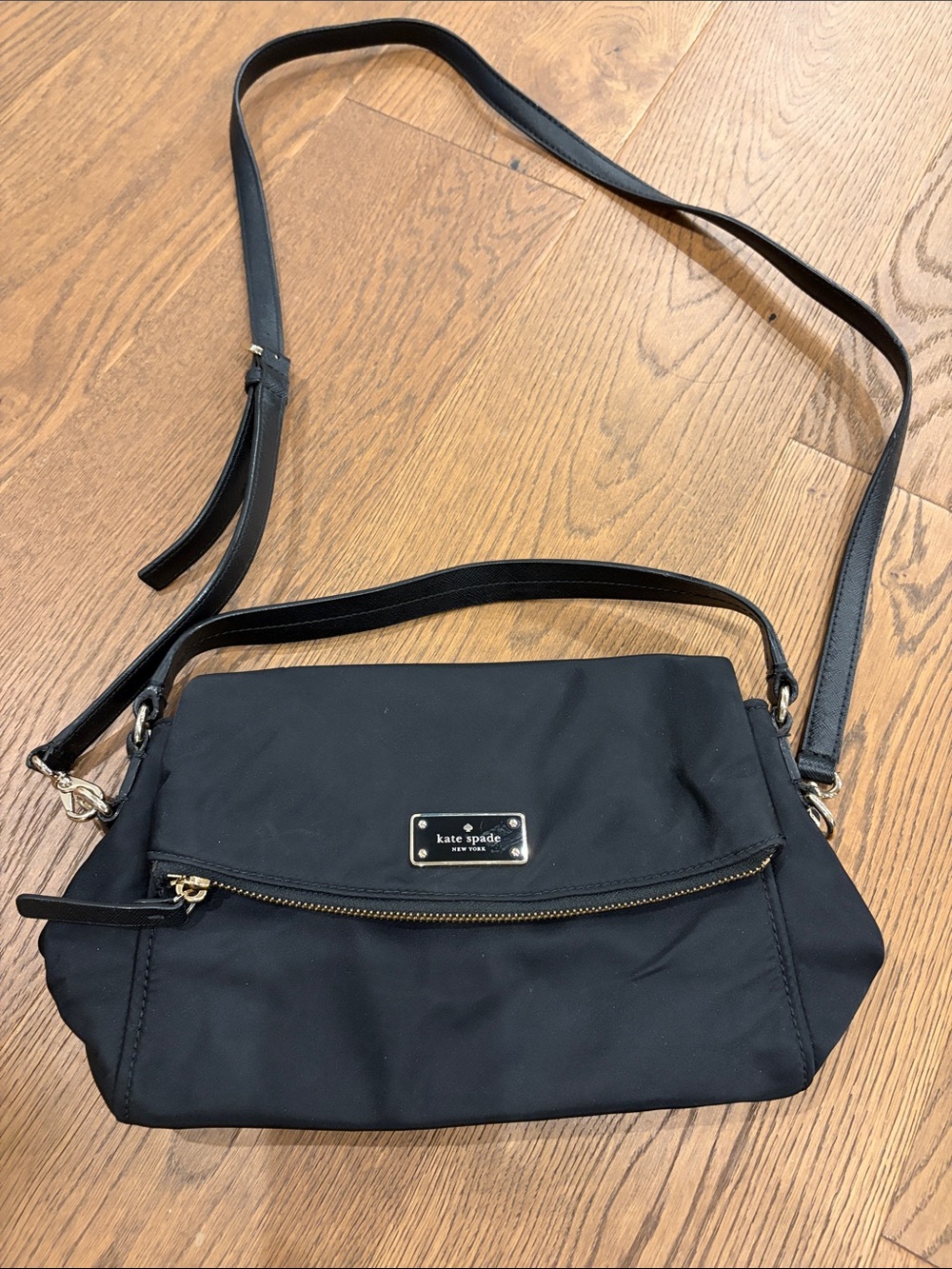 kate spade Black Nylon Crossbody Bag with Gold Hardware